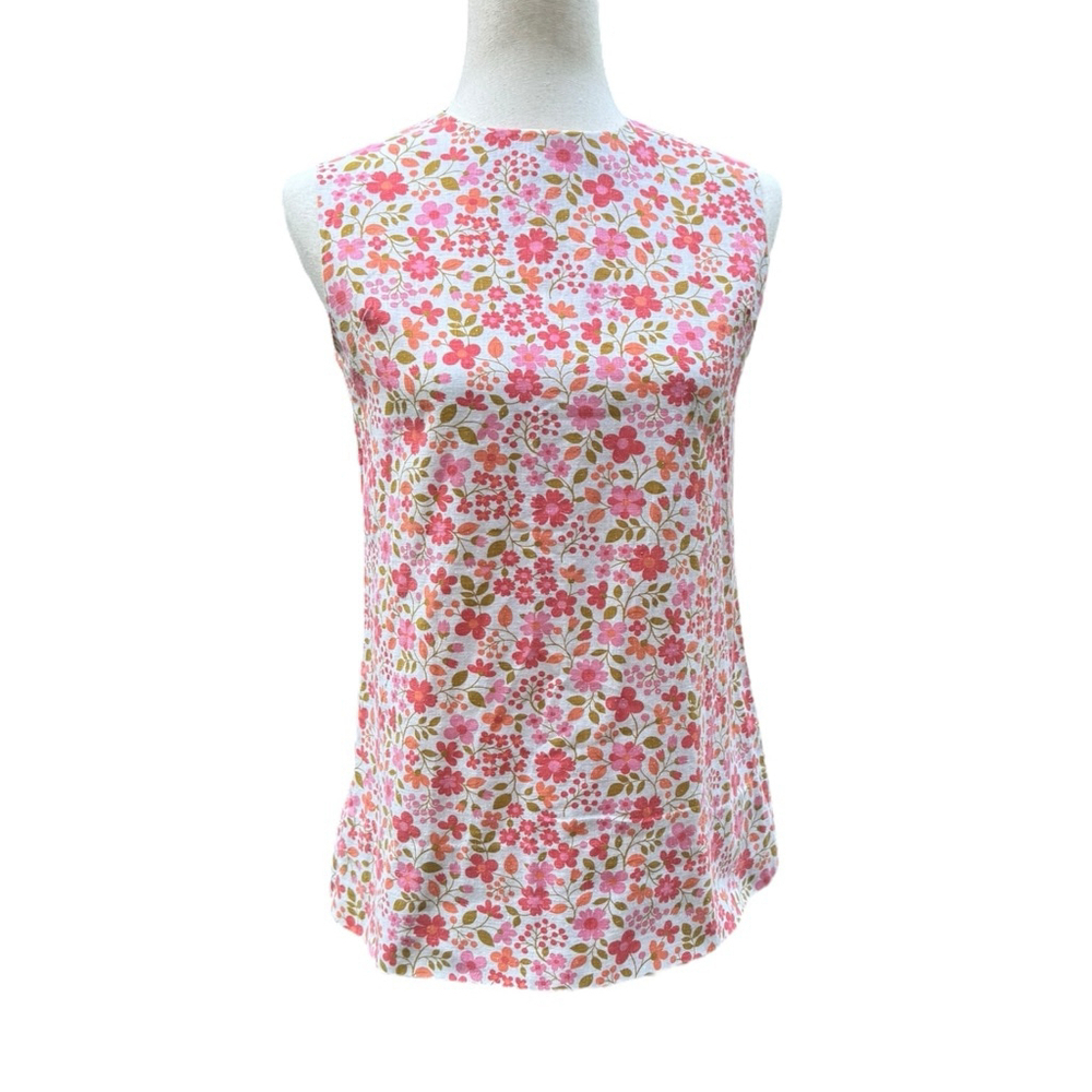 Vintage 60s Floral Tunic Top Mod Sleeveless Pink Cottagecore Boho M 8 10 Flowers